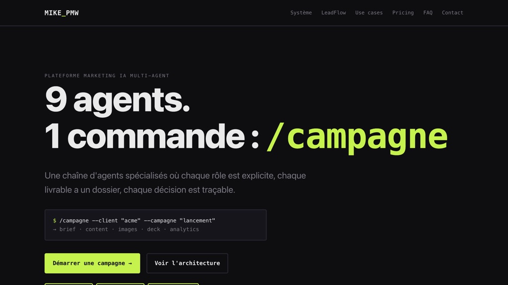 Aperçu du site Landing PMW — landing page néo-brutaliste