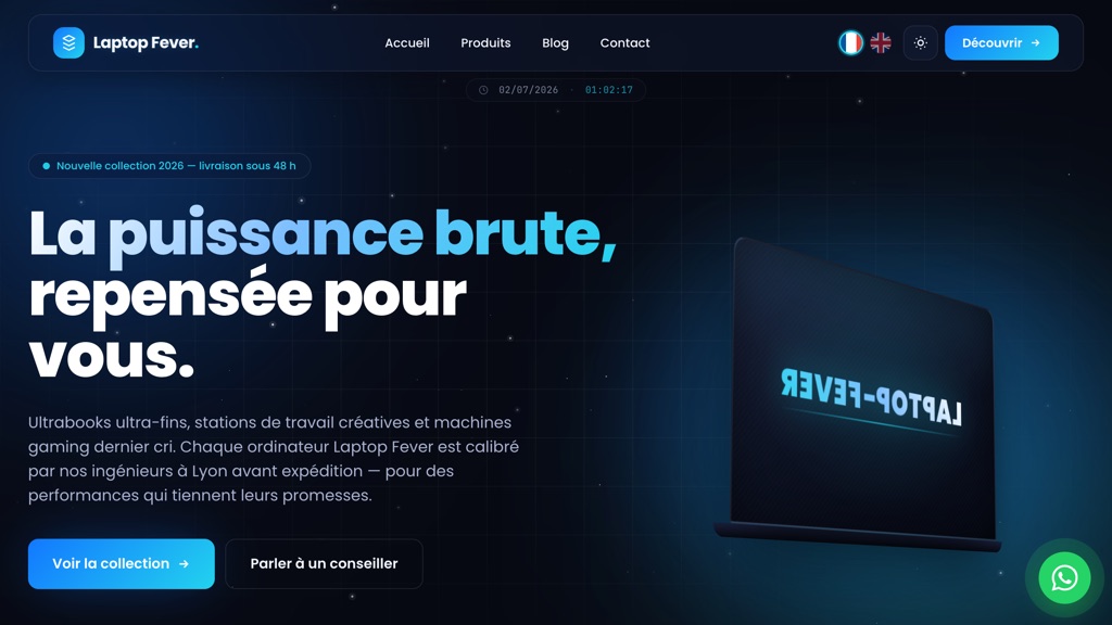 Aperçu du site Laptops Premium — e-commerce ordinateurs portables